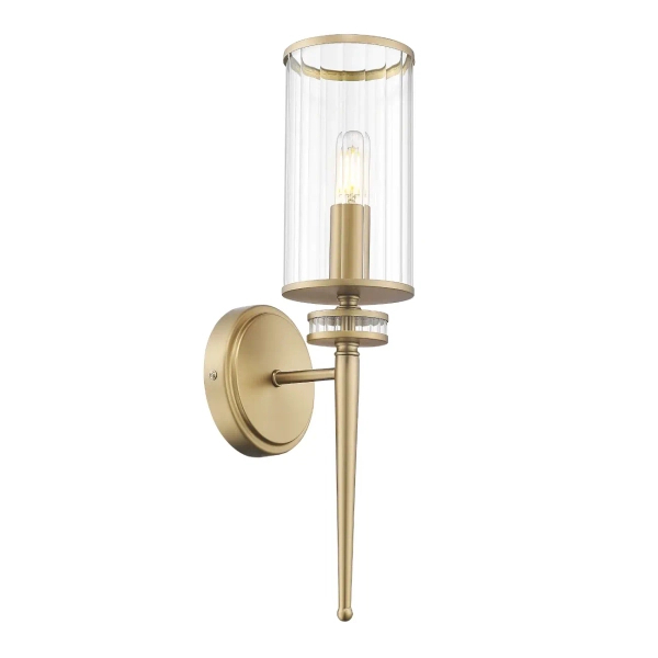 Kinkiet ścienny podłużny art deco HAVEN mosiężny metalowy szklany do salonu W01774BR