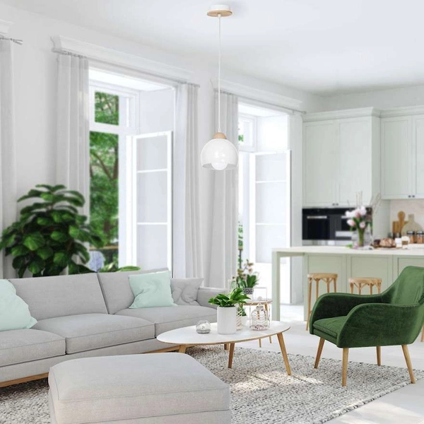 LAMPA wisząca DAMA MLP6440 Milagro skandynawska OPRAWA metalowy ZWIS kopuła drewno biała