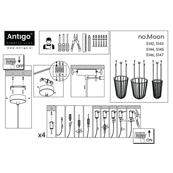 Lampa zawieszana nad stół no. Moon 5144 Shilo metalowa platyna