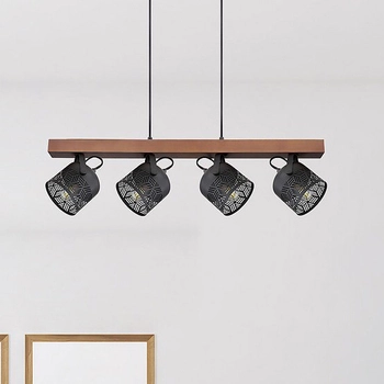 Drewniana lampa wisząca Rotem 3300 belka do kuchni nad wyspę czarna