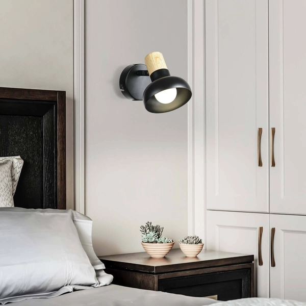 Kinkiet LAMPA ścienna Arezzo LP-1420/1W BK Light Prestige metalowa OPRAWA regulowany reflektorek drewniany czarny