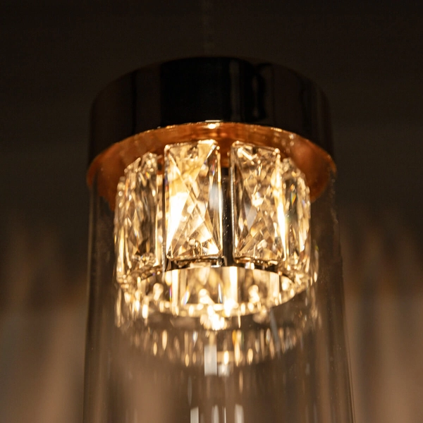 Lampa wisząca GEM P0389-01D-F7AC tuba szklany złota przezroczysta