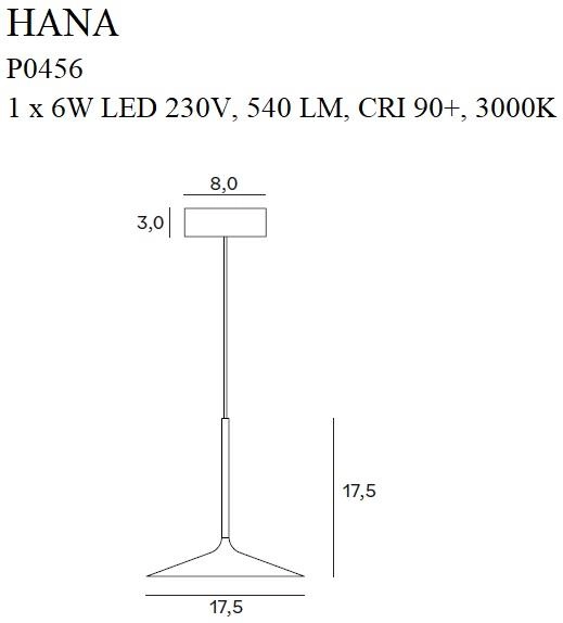 Minimalistyczna LAMPA wisząca HANA P0456 Maxlight metalowy zwis LED 6W 3000K talerz czarny