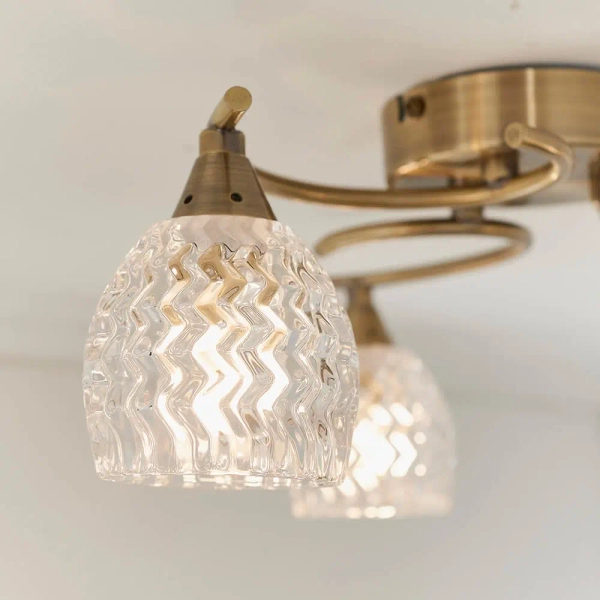 Sufitowa lampa do salonu szklana Boyer BOYER-3AB mosiądz przezroczysty