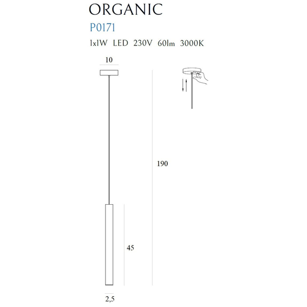 Miedziana LAMPA wisząca ORGANIC P0171 Maxlight metalowa OPRAWA zwis LED 1W 3000K sopel miedź