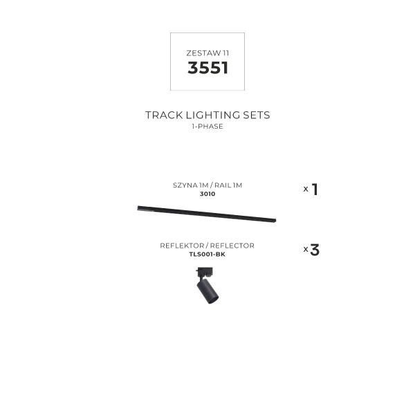 Zestaw 1xGU10 + szynoprzewód 1m 3551 jednoobwodowy czarny
