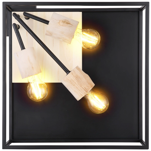 Plafon LAMPA skandynawska HAGAR 15477D1 Globo prostokątna OPRAWA sufitowa klatka metalowa czarna drewniana czarna drewniana