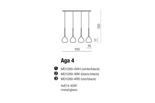 Kuchenna lampa wisząca Aga AZ1068 Azzardo szklana nad wyspę biała czarna