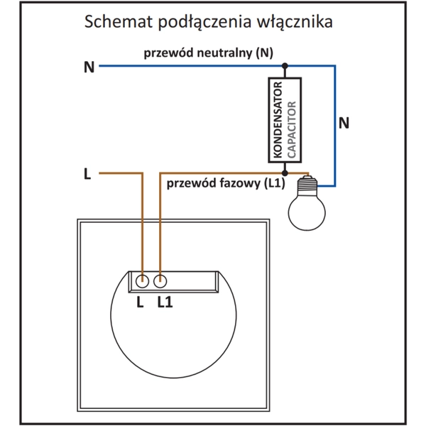 Dotykowy włącznik pojedynczy 319050 z kondensatorem Tuya czarny