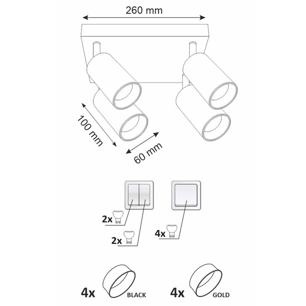 Sypialniana lampa sufitowa Maribel kwadratowa nad łóżko czarna złota