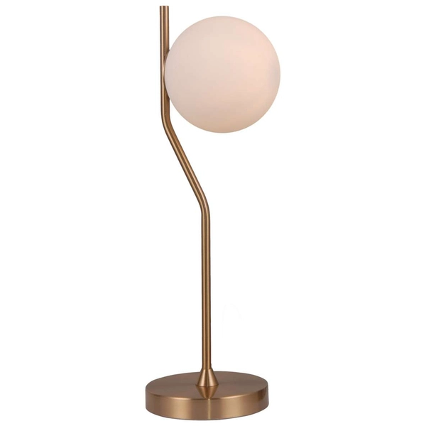 Biurkowa LAMPKA stojąca CARIMI TB-3300-1-HBR Italux stołowa LAMPA loftowa szklana kula mosiądz biała