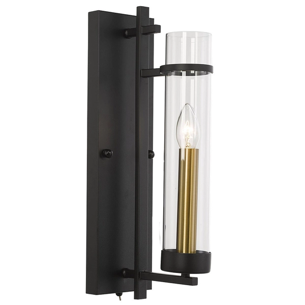 Kinkiet LAMPA ścienna ASPEN WL-31186-1A-BL Italux industrialna OPRAWA szklana tuba czarna przezroczysta