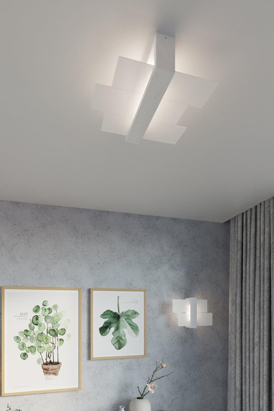 Plafon LAMPA sufitowa SL.0078 szklana OPRAWA drewno biała