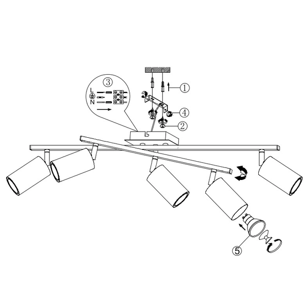 Regulowana lampa sufitowa VANTOS DL532612400 sticks do salonu czarna