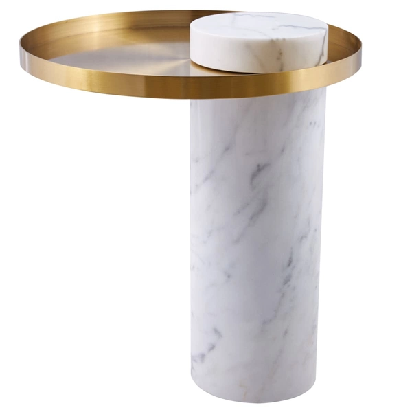 Designerski stolik kawowy COLUMN DP-FA1 white gold Step marmur stal biały złoty