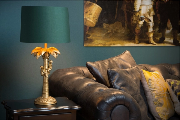 Dekoracyjna LAMPA biurkowa EXTRAVAGANZA COCONUT 10505/81/02 Lucide abażurowa LAMPKA orientalna na stół małpki zielone złote