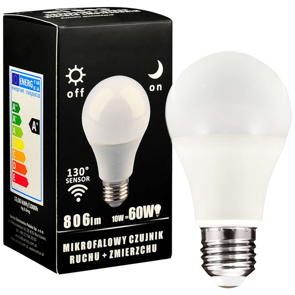 Żarówka LED z czujnikiem ruchowo - zmierzchowym 308832 Polux LED E27 A60 10W 806lm 230V biała ciepła