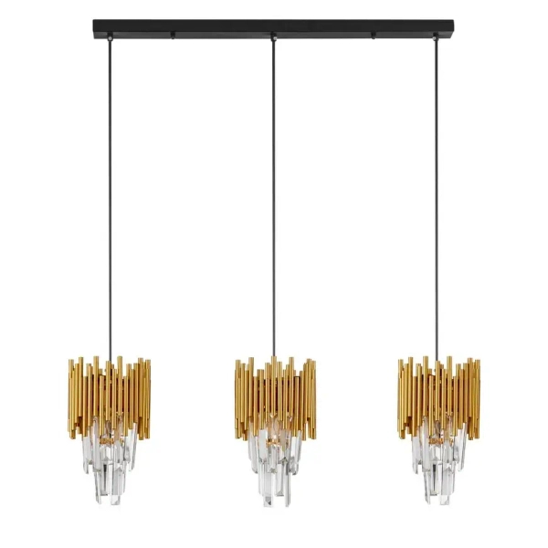 Potrójna lampa wisząca PELAVRO LE45106 crystals nad stół złota