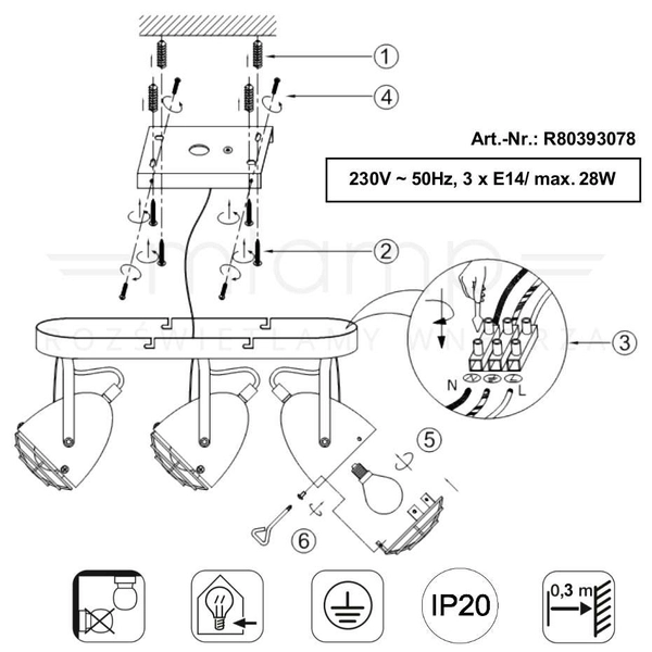 LAMPA sufitowa CAMMY R80393078 Trio industrialna OPRAWA plafon reflektorki druciane szare