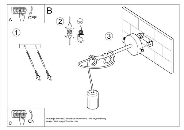 Kinkiet LAMPA ścienna SL.0373 industrialna OPRAWKA na żarówkę bulb loft czarna