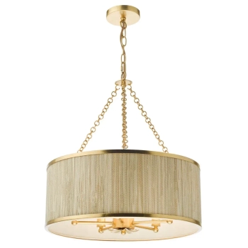 Drewniana wisząca lampa Fenella FEN0535 lniana trawa morska złoty