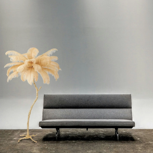 Nowoczesna lampa wisząca EMU ST-DN127 beige pióra beżowy złoty