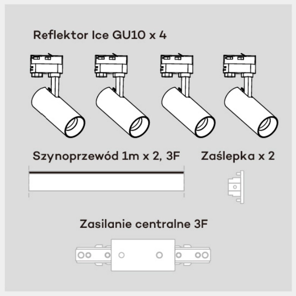 System szynowy Ice Set LP-732 4W WH SET Light Prestige białe reflektorki 3-fazowe
