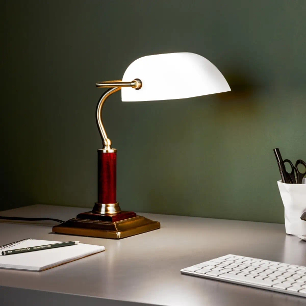 Regulowana lampa stołowa Bankir 92679/31 szklana mosiądz biały
