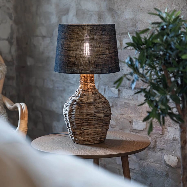 Abażurowa lampa stojąca Paglia 108770 Markslojd ratan czarny brązowy