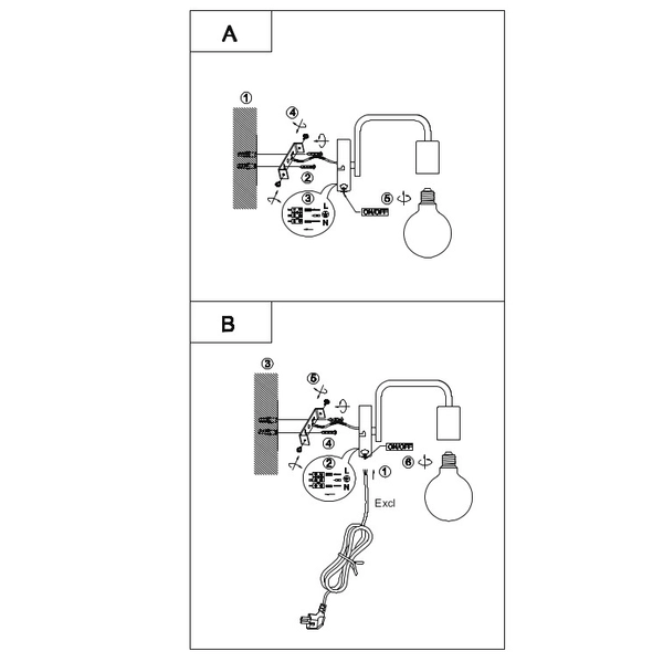 Kinkiet do sypialni Diallo 208070132 metalowy wysięgnik czarny