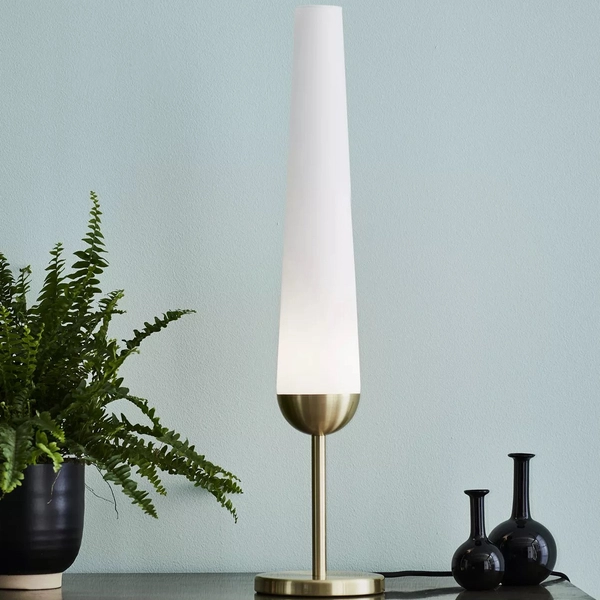 Stołowa lampka tuba BERN 107904 Markslojd modernistyczna szkło białe mosiądz