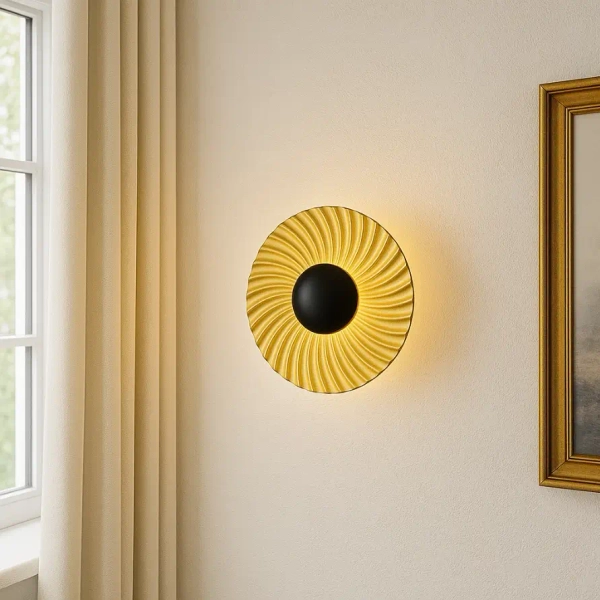 Ryflowana ścienna lampa Sola LP-0105/1W GD okragła do salonu złoty czarny