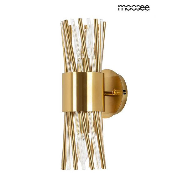 Szklana lampa na ścianę Lorenzo MSE010100338 Moosee metalowa kryształowa złota