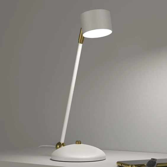 Stojąca lampka regulowana ARENA do sypialni na biurko biała złota