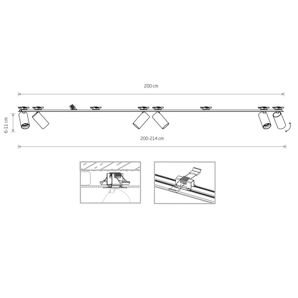 Podtynkowa lampa sufitowa Mono 7832 reflektorki na listwie białe
