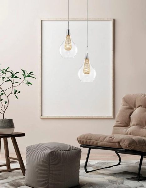Skandynawska lampa wisząca Zarza szklana łezka chrom złota