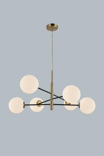 Modernistyczna lampa wisząca Oviedo szklane kule złota biała