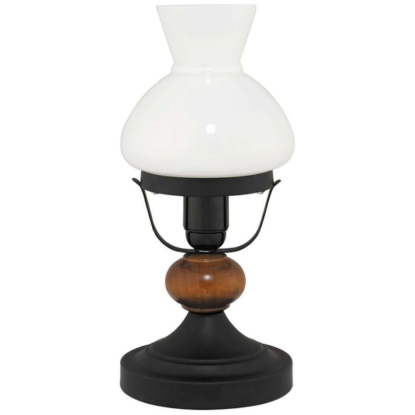 Stołowa LAMPA stojąca PETRONEL 7072 Rabalux metalowa LAMPKA nocna szklany klosz drewno czarna orzechowa szkło opalizowane