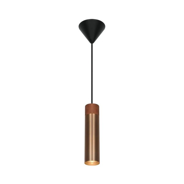 Salonowa lampa wisząca Tilo 2410453035 tuba drewniana mosiądz