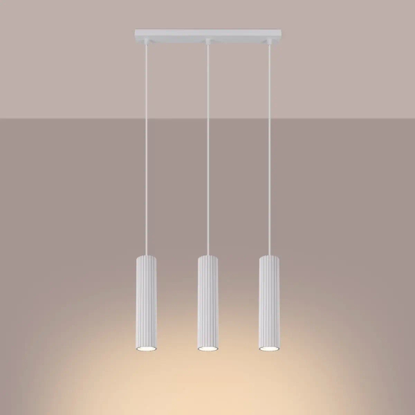 Potrójna wisząca lampa KARBON SL.1537 podłużna ryflowana biała