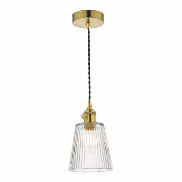 Plisowana lampa wisząca szklana Hadano HAD0140-05 Dar Lighting przezroczysta mosiądz