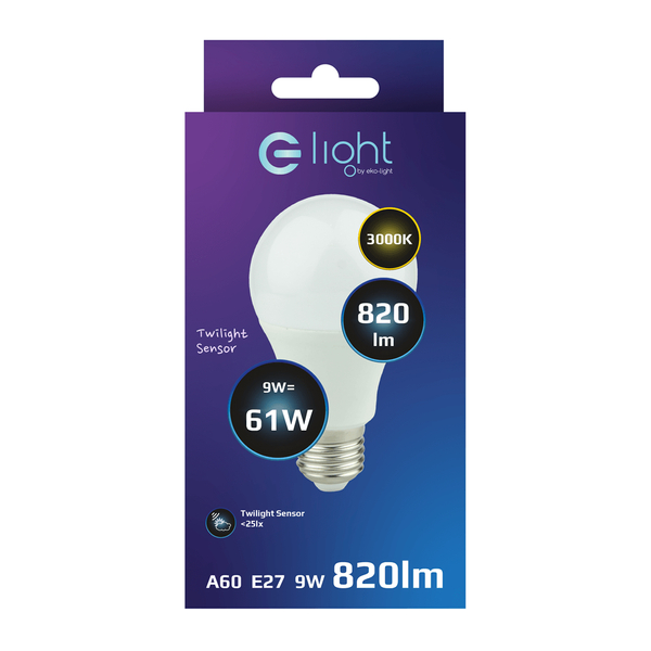 Żarówka LED 9W A60 E27 3000K biała ciepła zmierzchowa