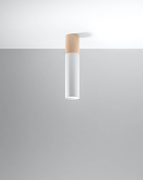 LAMPA sufitowa PABLO SL.0631 metalowa OPRAWA tuba biała drewno