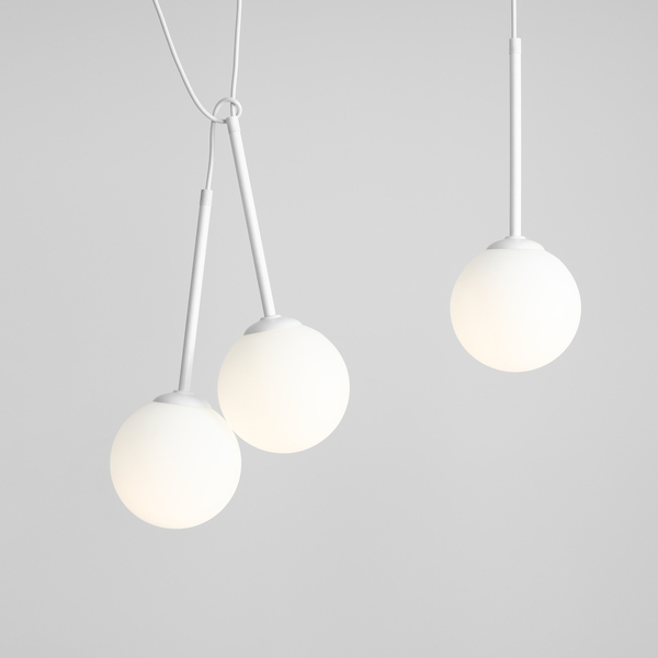 Wisząca lampa biała Bosso 1087L Aldex salonowy zwis balls na listwie