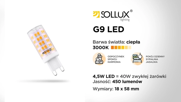 Ledowa żarówka T18 G9 SL.0974 3000K biała ciepła 4,5W 450lm