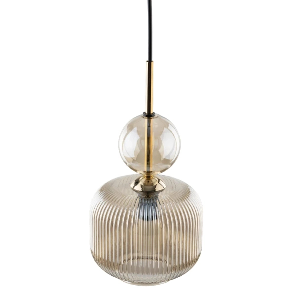 Ryflowana wisząca lampa Sophia Cognac 11038 szklana kula koniak