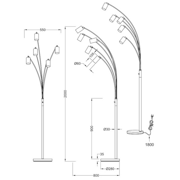 Podłogowa lampa do salonu MARLEY 412400507 Trio tuby sople srebrna