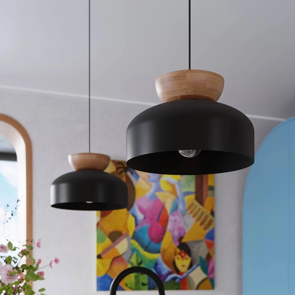 Wisząca lampa do salonu Marion SL.1351 półokrągła drewniana czarna