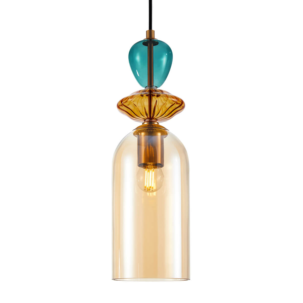 Wisząca lampa tuba Busco PND-30263-1C-BRO-AMB bursztynowy złoty kolorowy