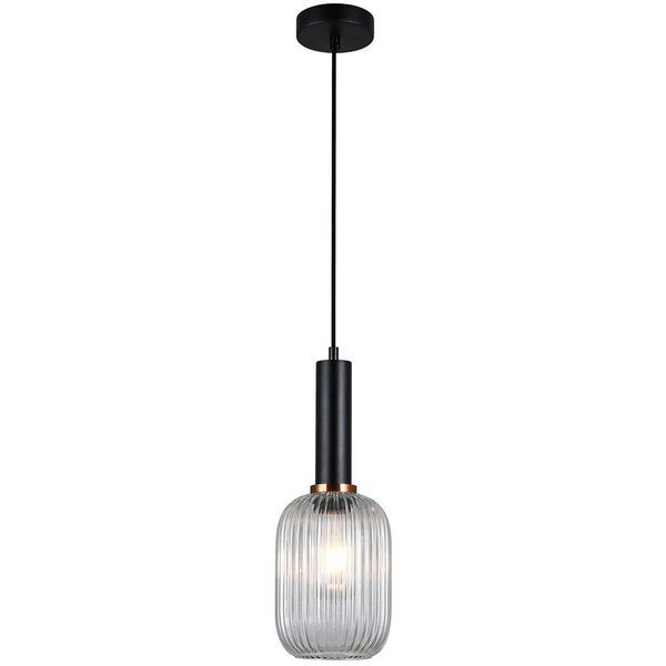 LAMPA wisząca ANTIOLA PND-5588-1M-BK+CL Italux szklana OPRAWA plisowany ZWIS loftowy czarny przezroczysty